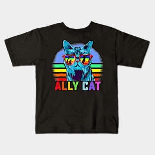 Ally Cat LGBT Gay  Pride Flag  Cat Kids T-Shirt